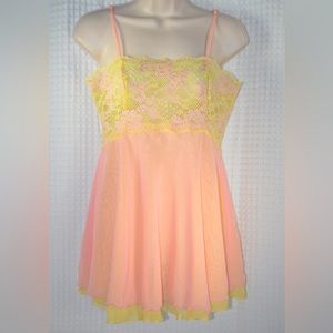 Vintage Y2K Victoria’s Secret Pink and Yellow Chiffon Lingerie Women’s Medium